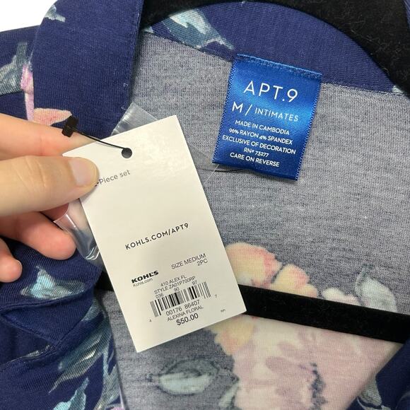 Apt. 9 Intimates Button Up Sleep Shirt NWT Women's Sz M Alexina Floral Navy Lace - Picture 3 of 6